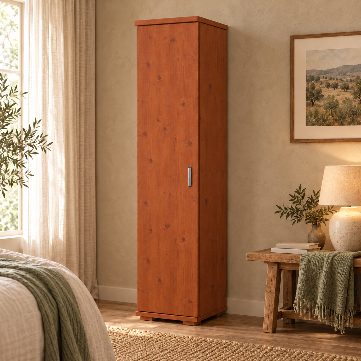 Nobis Kleiderschrank Bio Kiefer | 59 cm Tiefe 1-Türig mit Regalen aus 100% massivem Kiefernholz