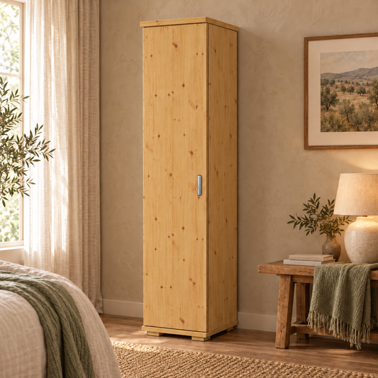 Nobis Kleiderschrank Bio Kiefer | 59 cm Tiefe 1-Türig mit Regalen aus 100% massivem Kiefernholz