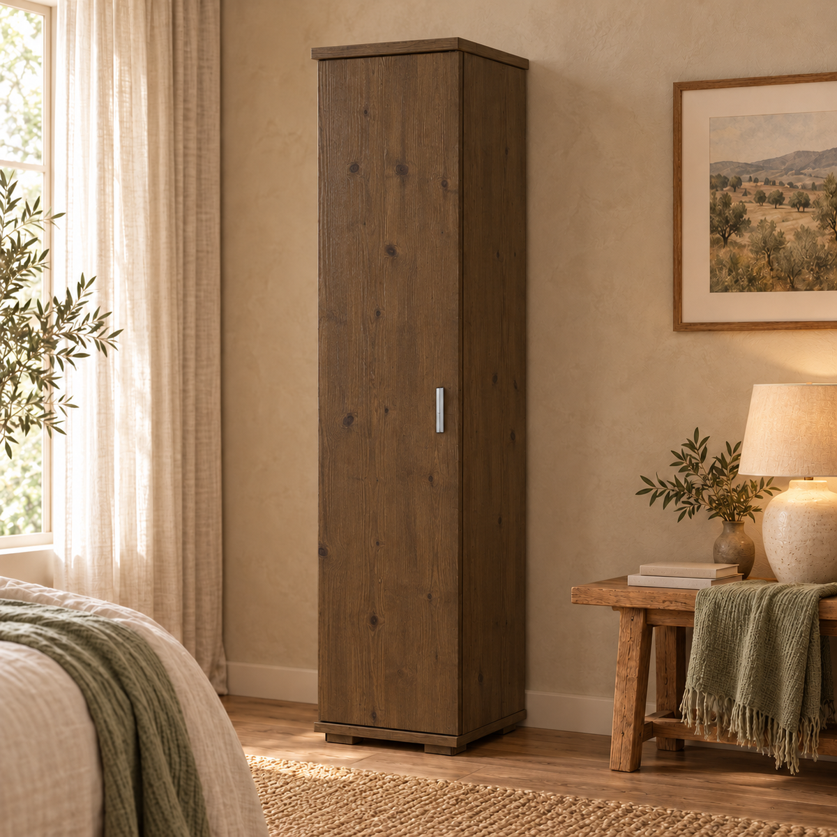 Nobis Kleiderschrank Bio Kiefer | 59 cm Tiefe 1-Türig mit Regalen aus 100% massivem Kiefernholz