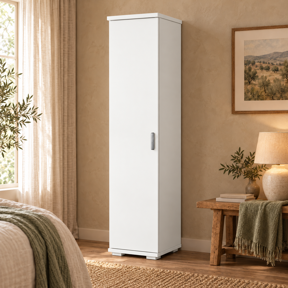Nobis Kleiderschrank Bio Kiefer | 59 cm Tiefe 1-Türig mit Regalen aus 100% massivem Kiefernholz
