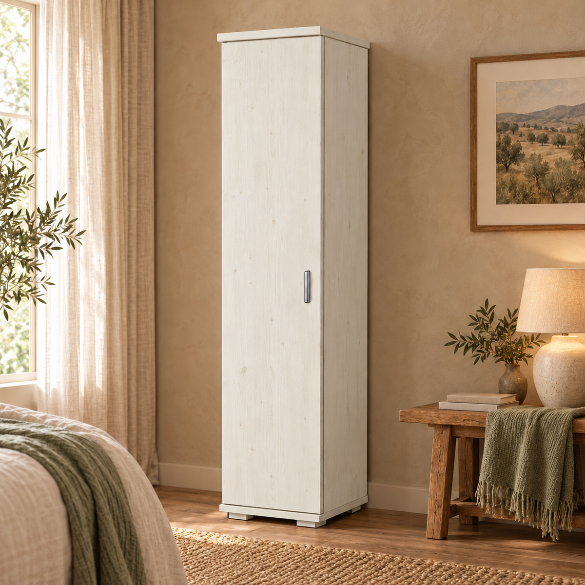 Nobis Kleiderschrank Bio Kiefer | 59 cm Tiefe 1-Türig mit Regalen aus 100% massivem Kiefernholz