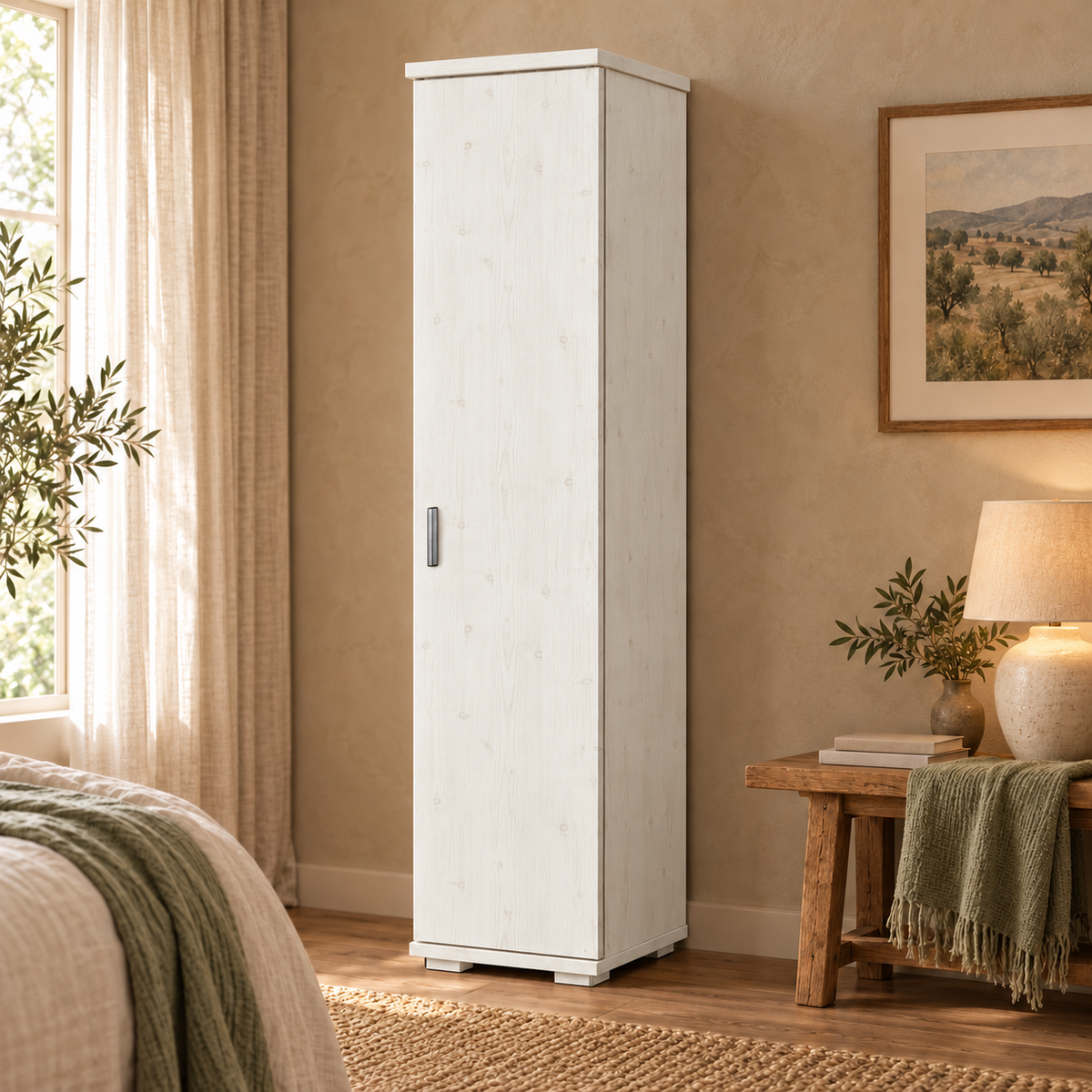 Nobis Kleiderschrank Bio Kiefer | 59 cm Tiefe 1-Türig mit Regalen aus 100% massivem Kiefernholz