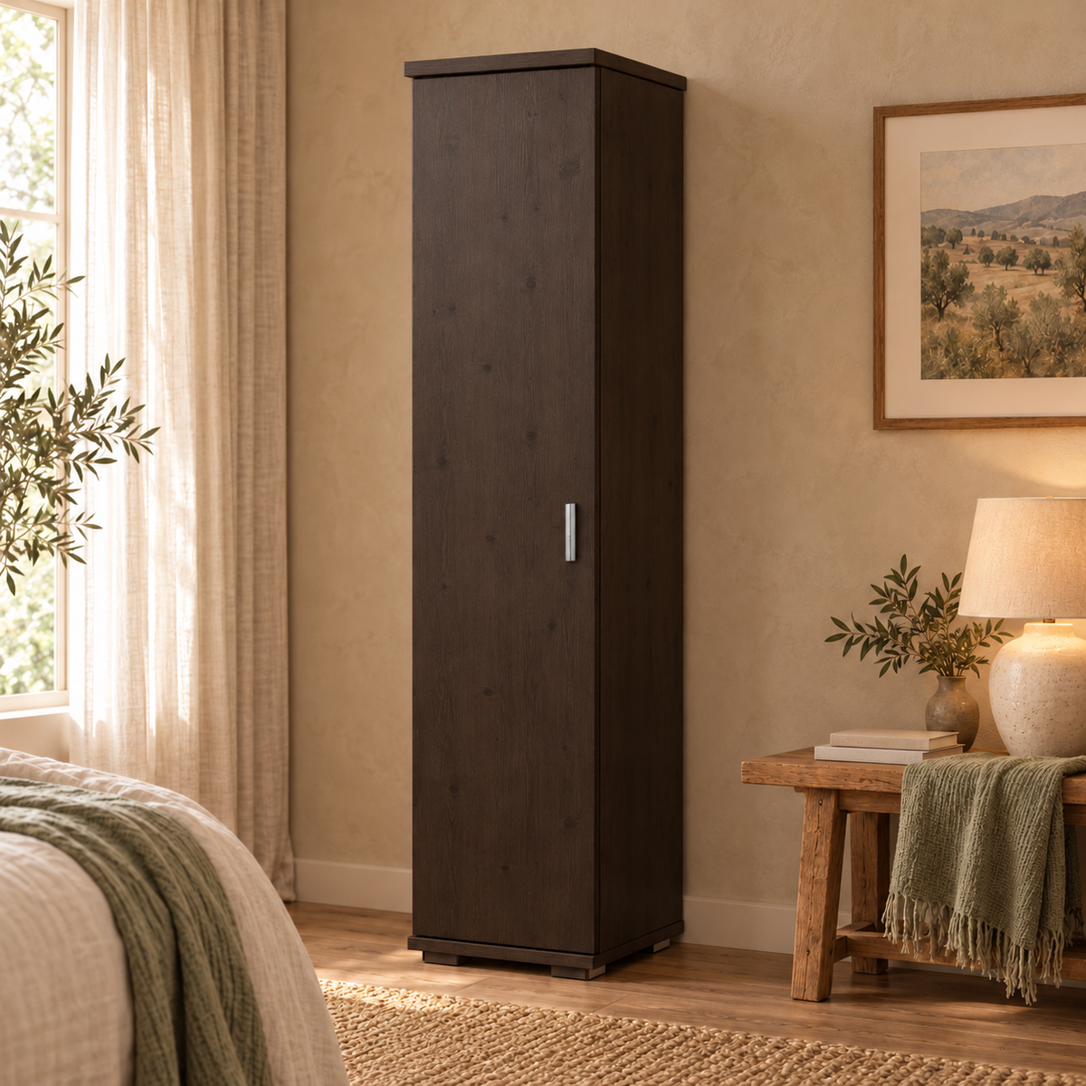 Nobis Kleiderschrank Bio Kiefer | 59 cm Tiefe 1-Türig mit Regalen aus 100% massivem Kiefernholz