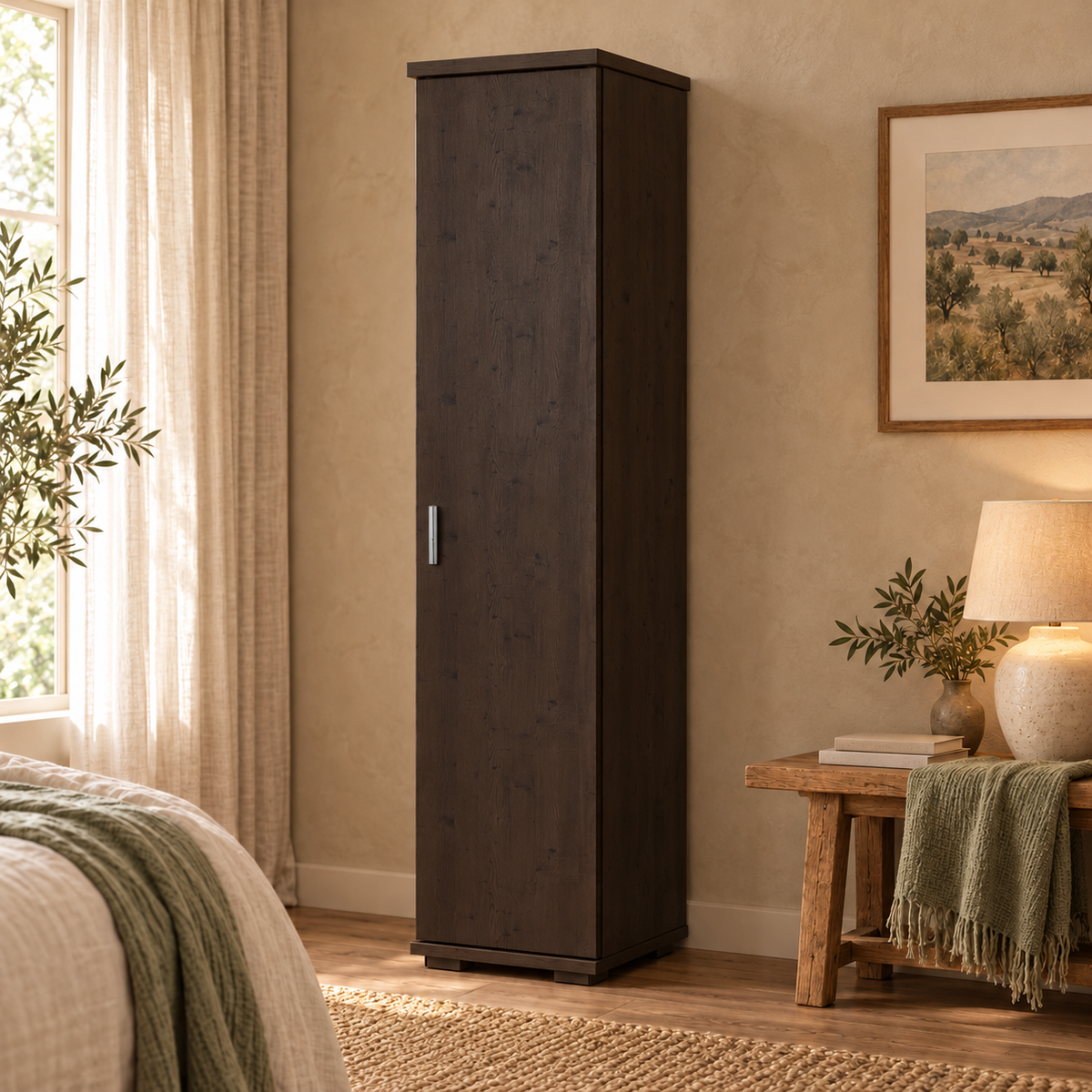 Nobis Kleiderschrank Bio Kiefer | 59 cm Tiefe 1-Türig mit Regalen aus 100% massivem Kiefernholz