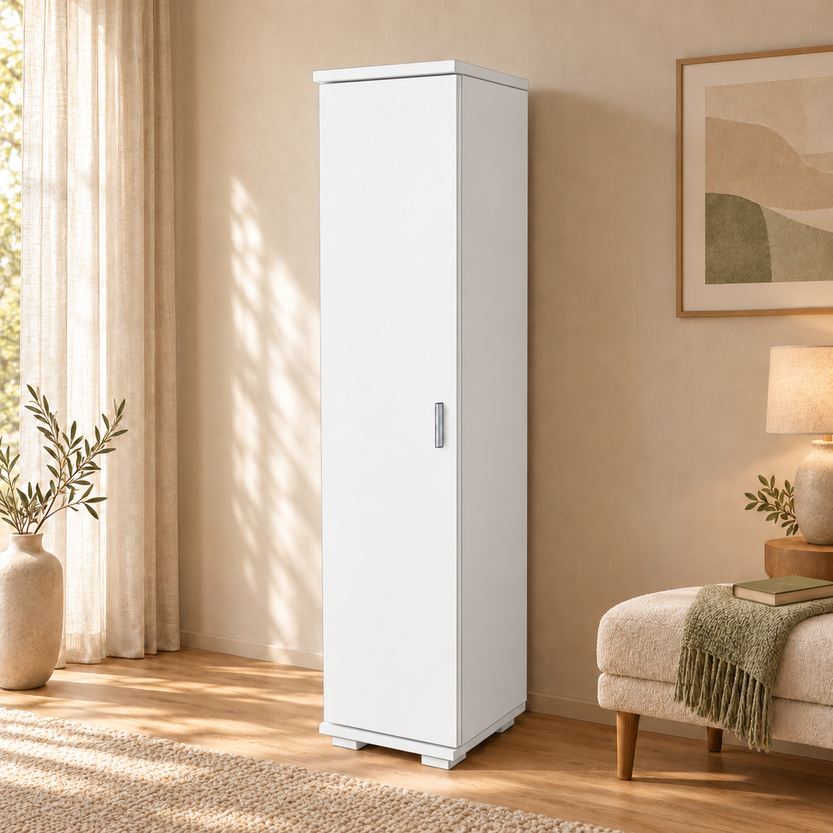 Nobis Kleiderschrank Bio Kiefer | 42 cm Tiefe 1-Türig mit Kleiderstange aus 100% Bio Kiefer Massivholz