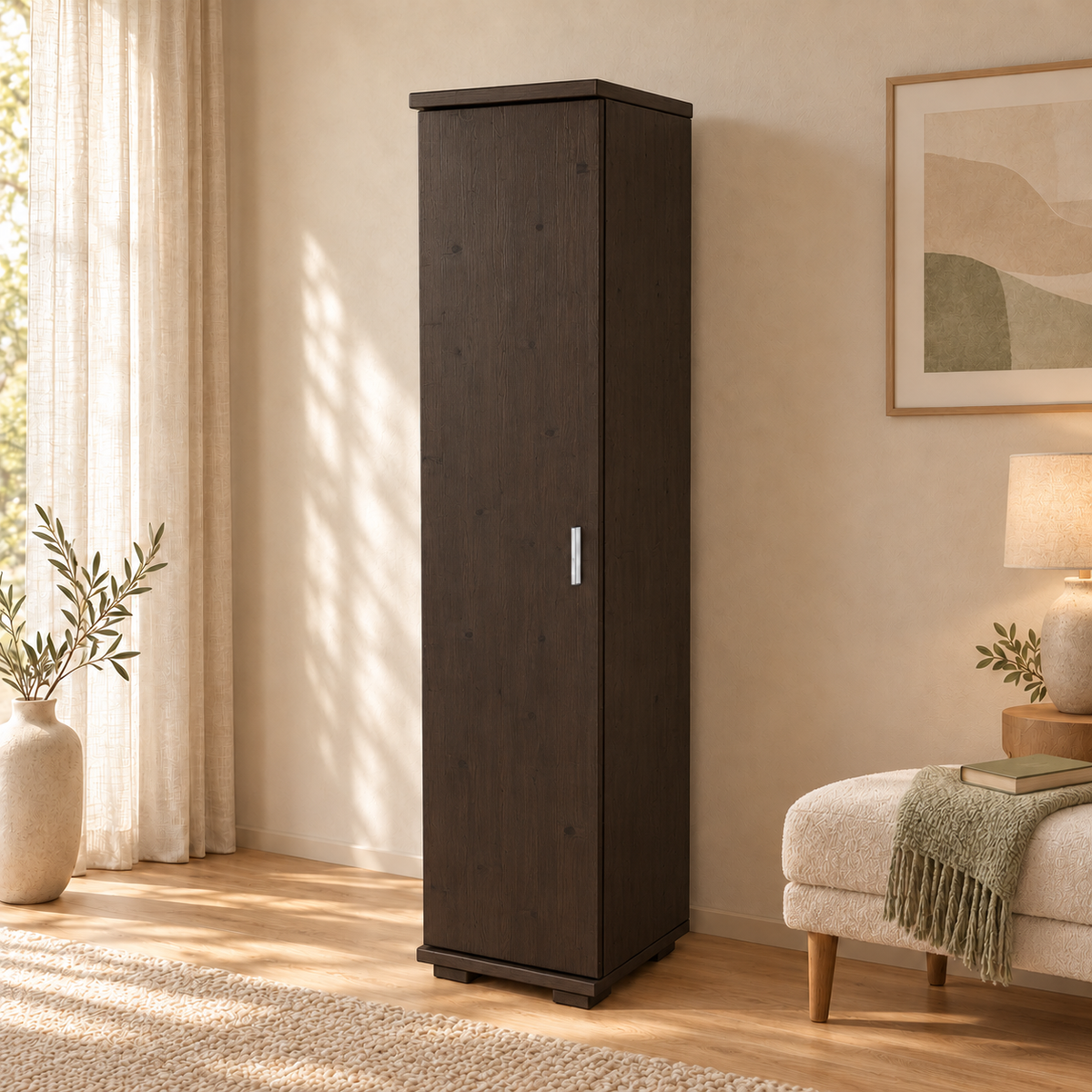 Nobis Kleiderschrank Bio Kiefer | 42 cm Tiefe 1-Türig mit Kleiderstange aus 100% Bio Kiefer Massivholz