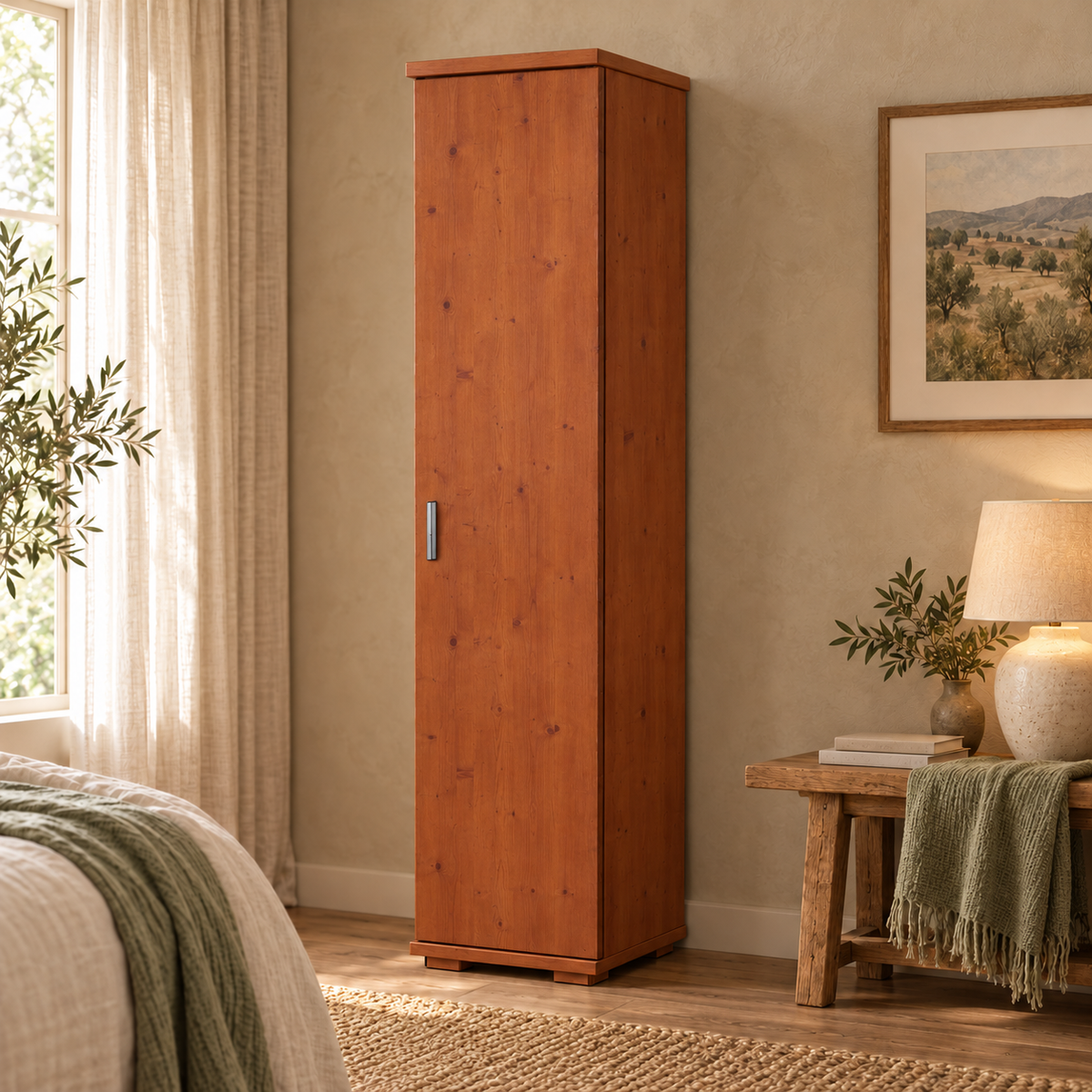 Nobis Kleiderschrank Bio Kiefer | 59 cm Tiefe 1-Türig mit Kleiderstange aus 100% Bio Kiefer Massivholz