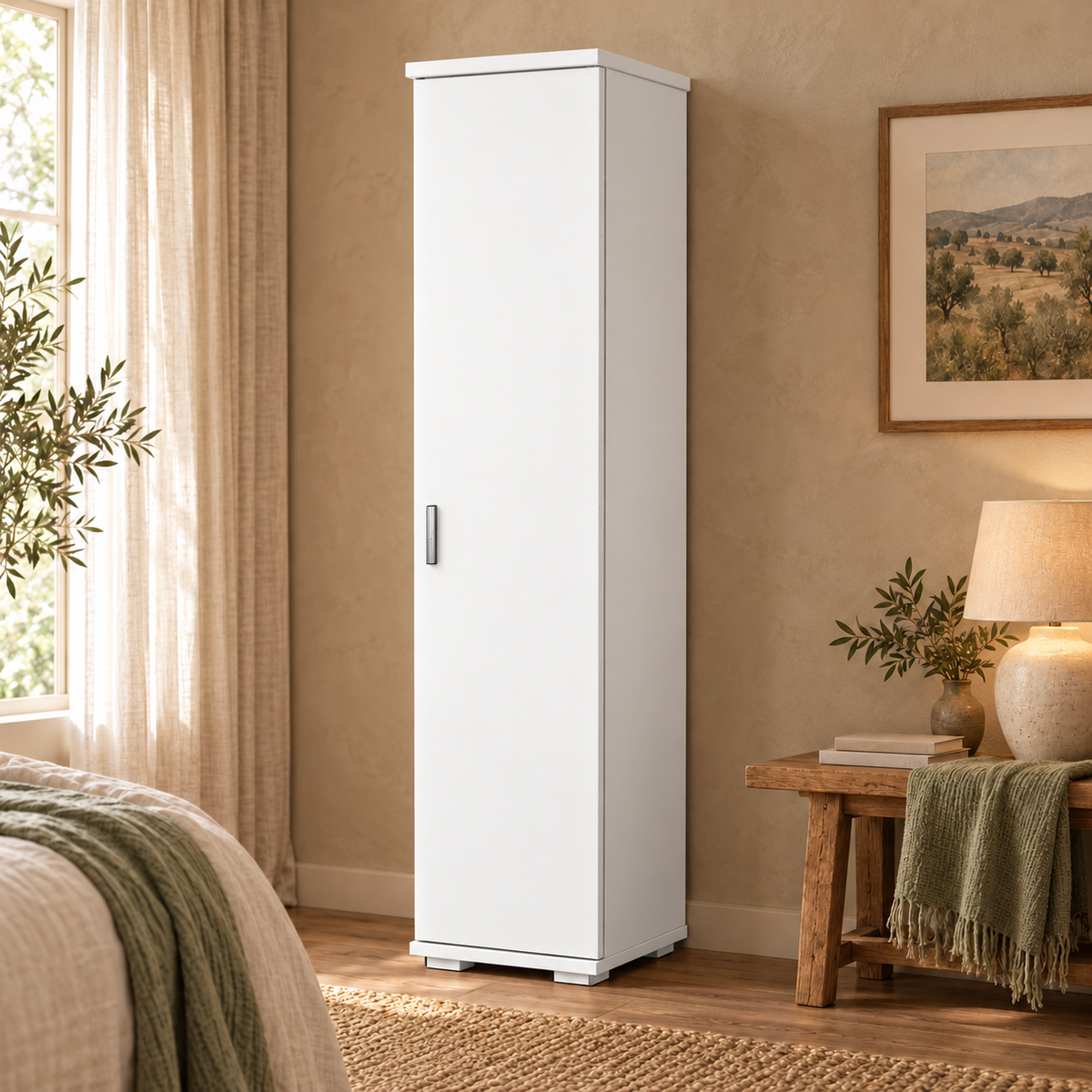 Nobis Kleiderschrank Bio Kiefer | 59 cm Tiefe 1-Türig mit Kleiderstange aus 100% Bio Kiefer Massivholz