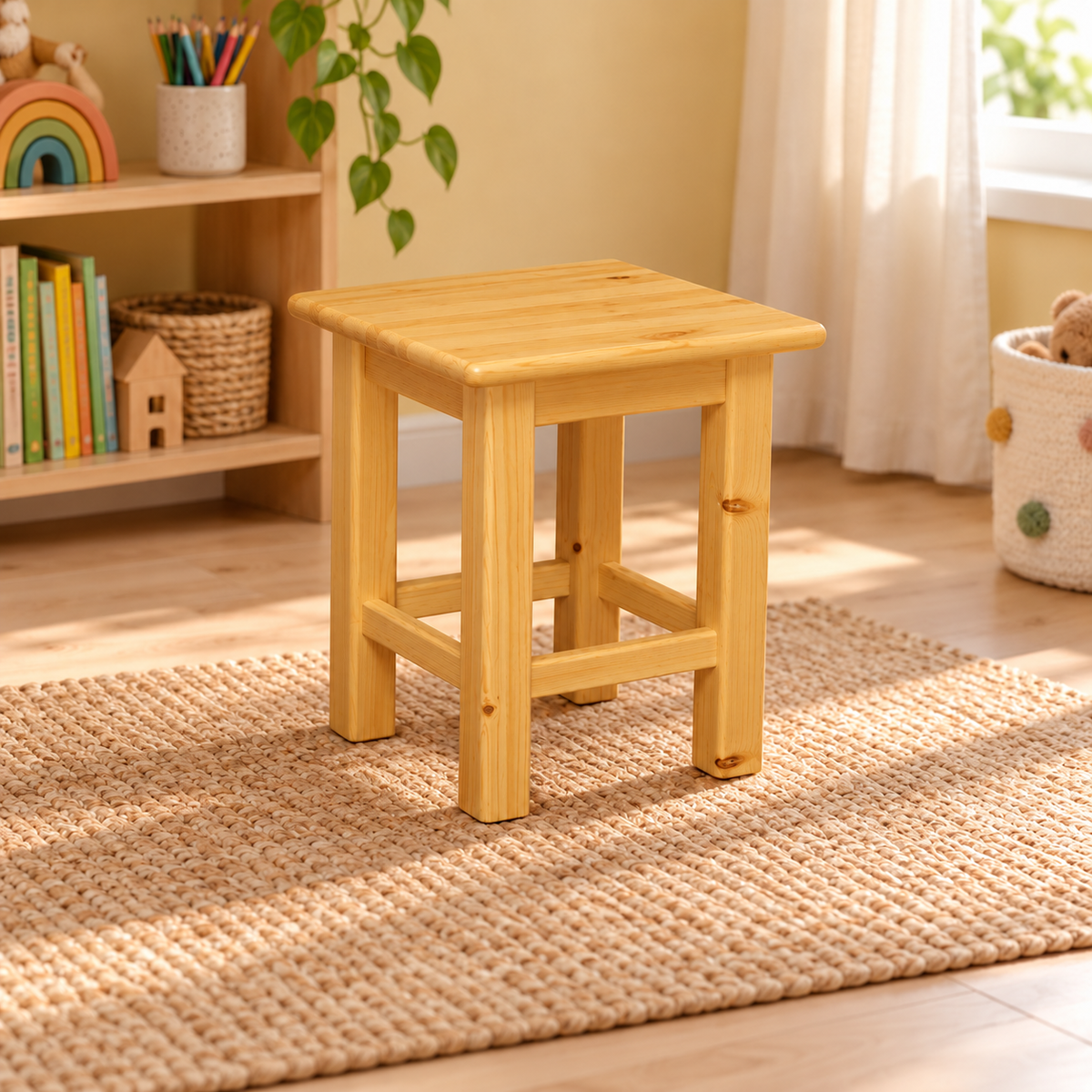 Leo Hocker aus 100% Bio-Kiefer Massivholz | Kinder Hocker Bio Kiefer Massivholz