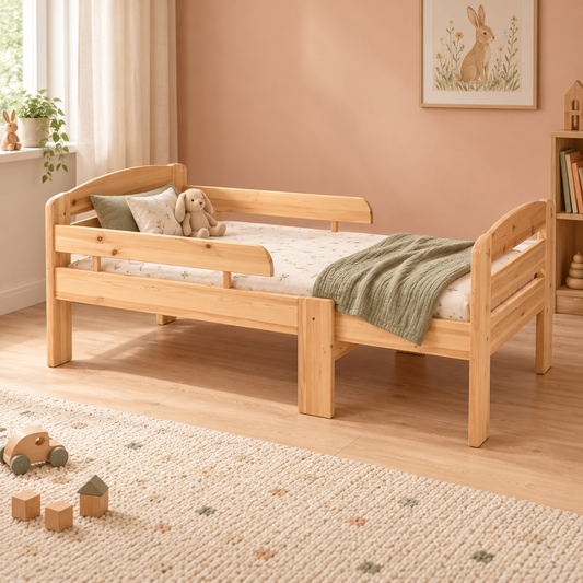 Leo mitwachsendes Babybett aus Massivholz 105-150-190cm | Kiefer | Bio-Bett mit Matratze