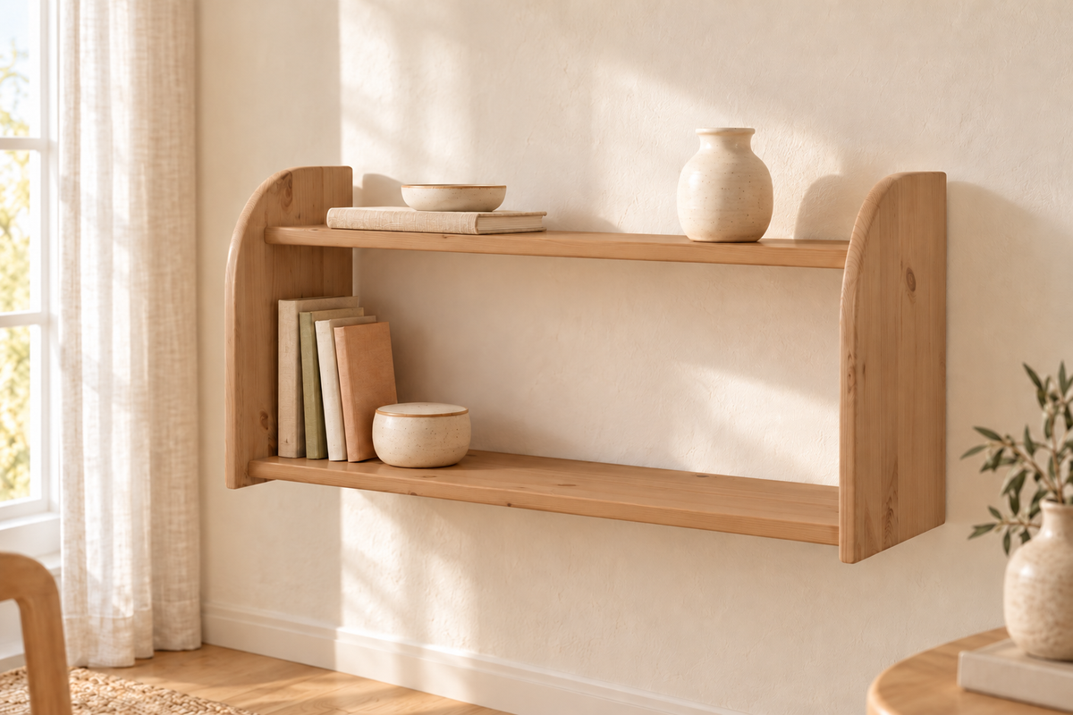 Markus Bücherregal aus Bio Kiefer | Wandregal mit 2 Ablageböden aus Massivholz