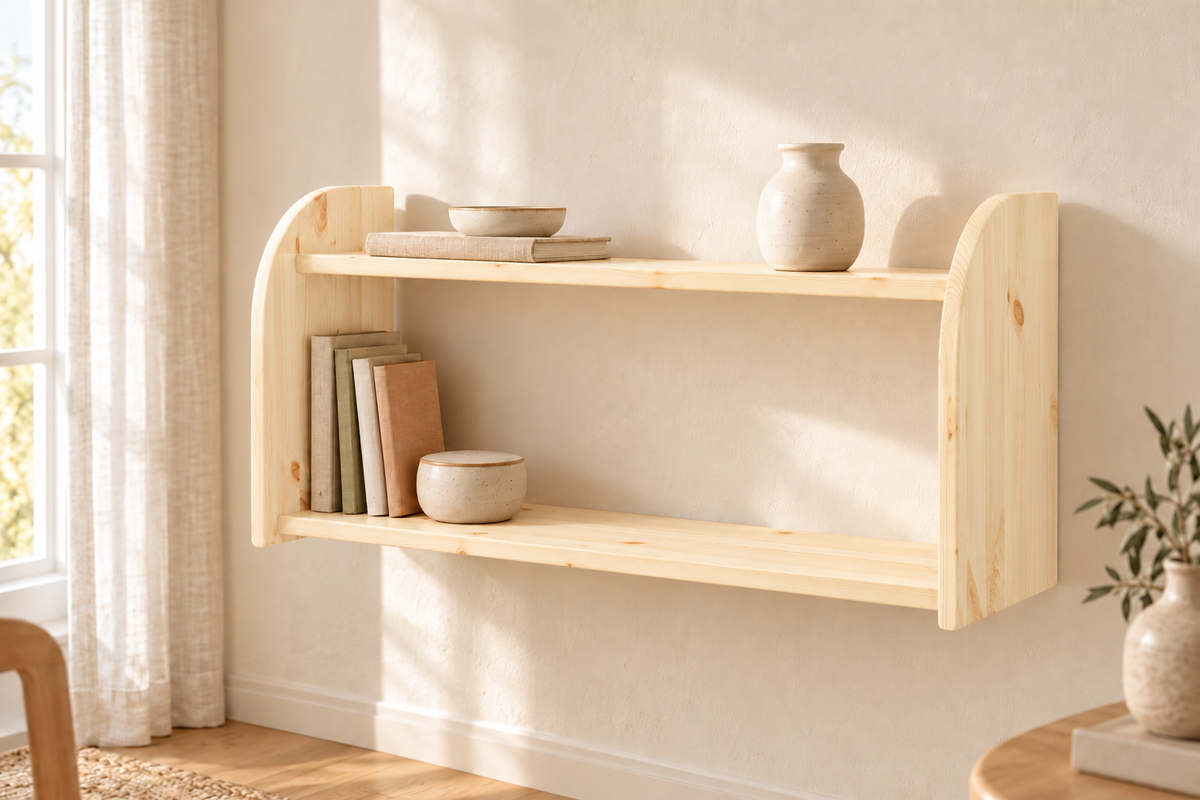 Markus Bücherregal aus Bio Kiefer | Wandregal mit 2 Ablageböden aus Massivholz