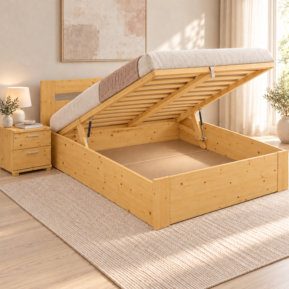 Nobis Kieferbett mit Bettkasten aus Massivholz | 100% Bio-Bett inkl. Lattenrost