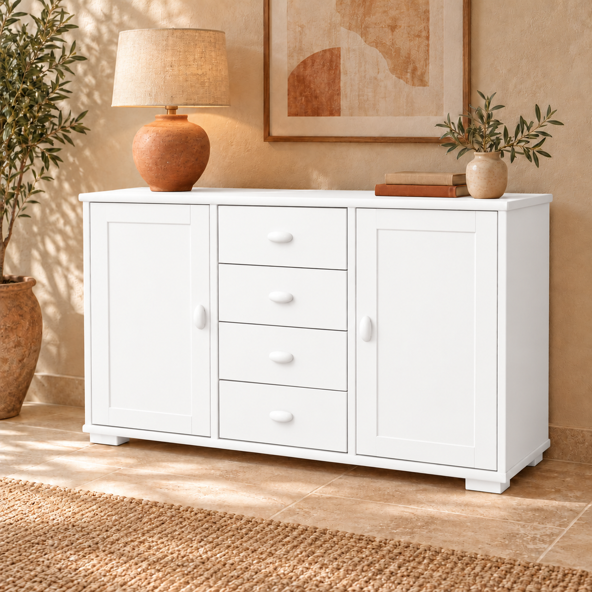 Vanessa Kommode aus Massivholz | 2-türig mit 4 Schubladen | 100% Bio-Massivholz Sideboard Anrichte