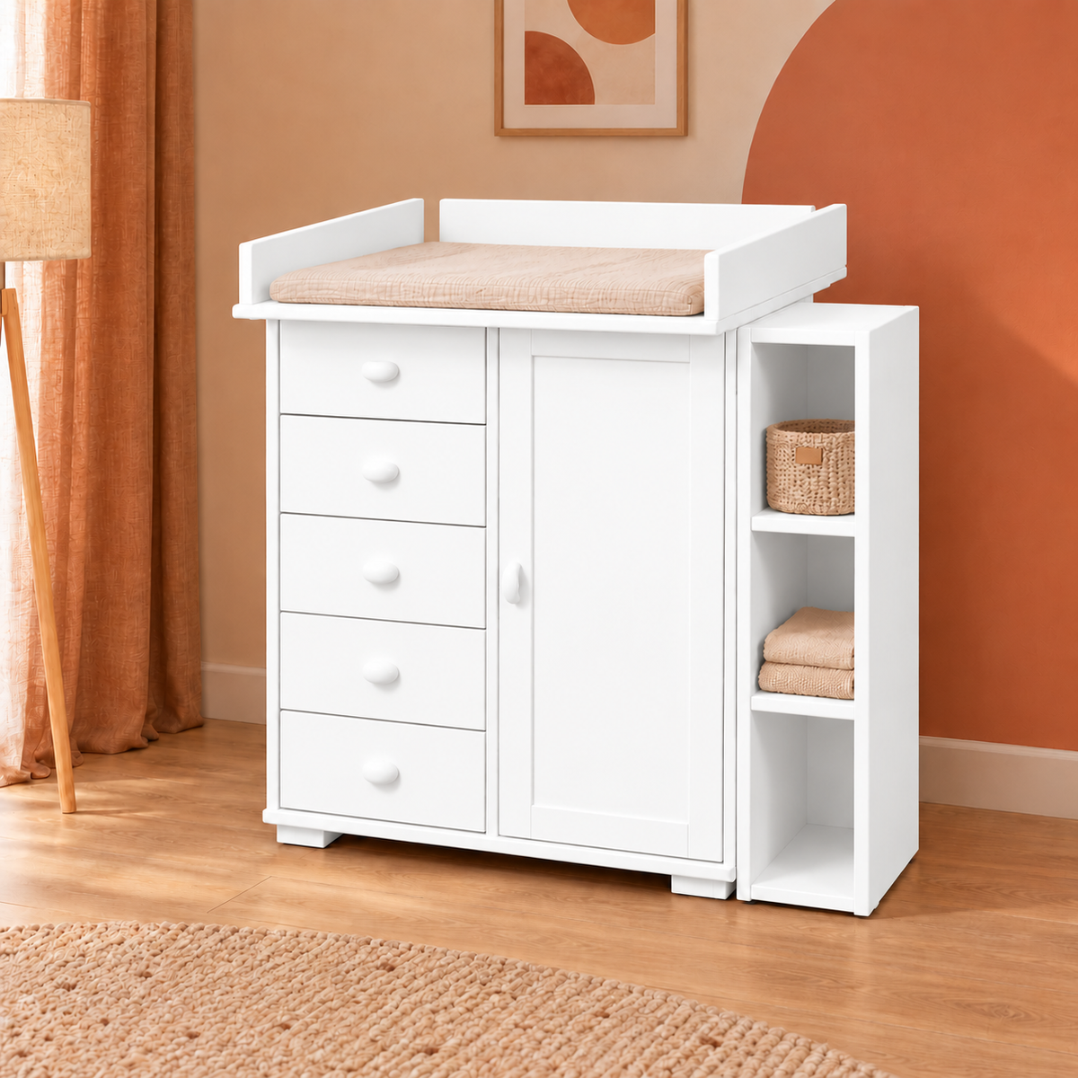 Vanessa Wickelkommode Set aus Kiefer Massivholz – 100% Bio Wickeltisch Set für Ihr Baby