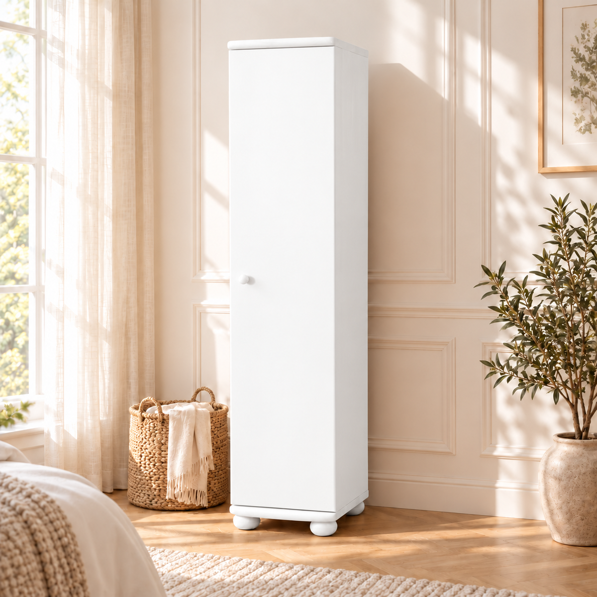 Claudia Kleiderschrank Bio Kiefer 1-türig | 45 cm Tiefe mit Kleiderstange aus 100% Massivholz