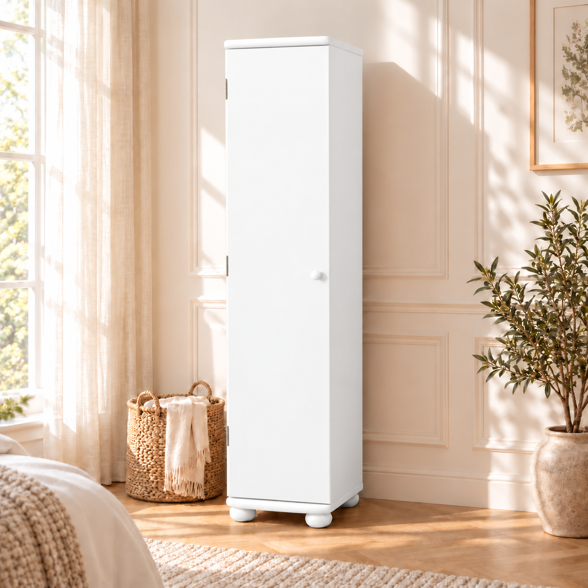 Claudia Kleiderschrank Bio Kiefer 1-türig | 45 cm Tiefe mit Kleiderstange aus 100% Massivholz