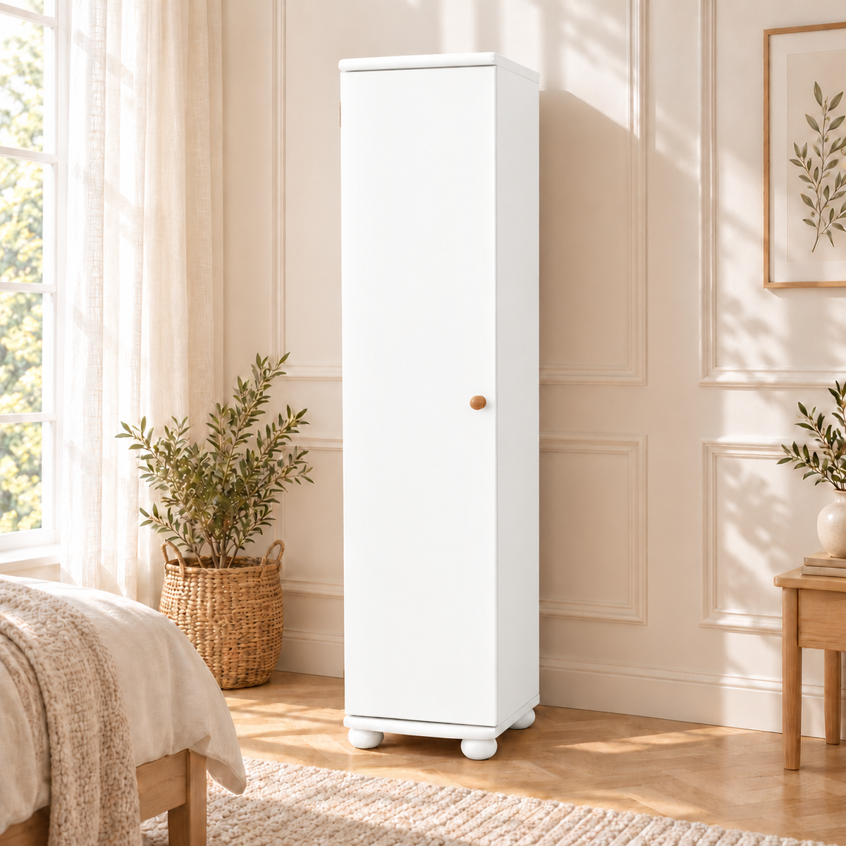 Claudia Kleiderschrank Bio Kiefer 62cm Tiefe | 1-Türig mit Kleiderstange aus 100% massivem Holz