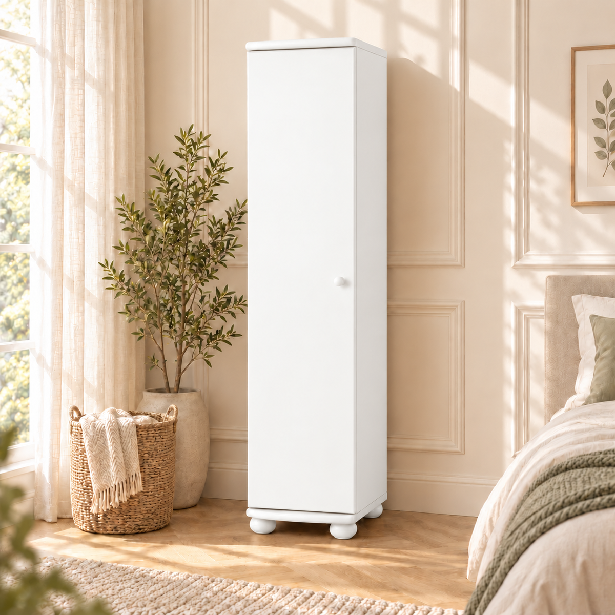Claudia Kleiderschrank Bio Kiefer 62cm Tiefe | 1-Türig mit 4 Regalen aus 100% Massivholz
