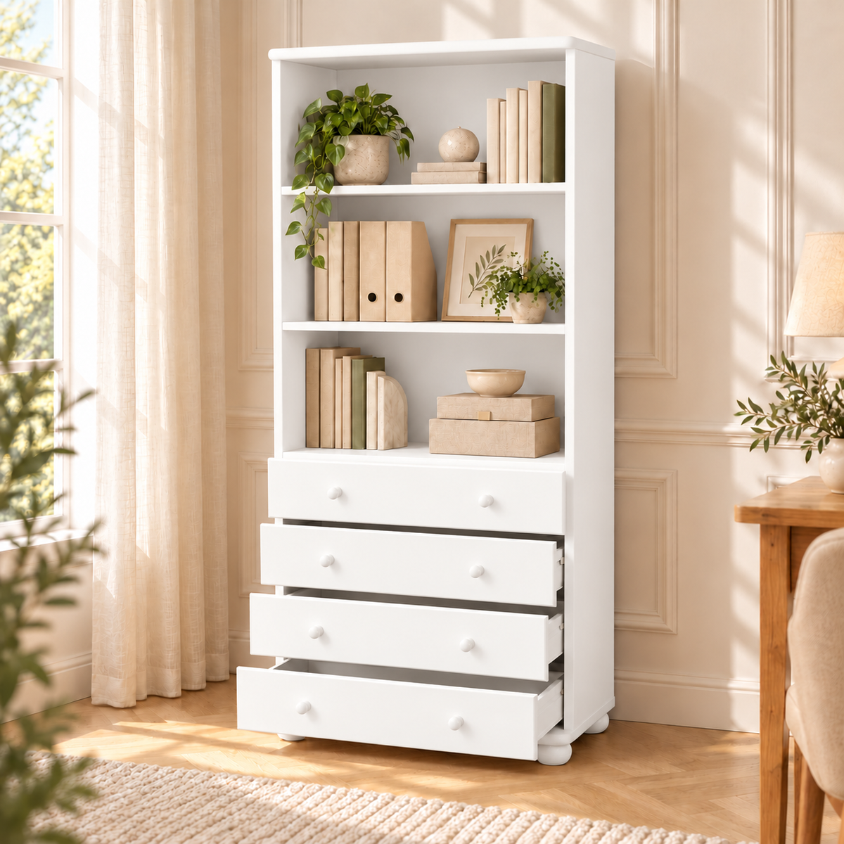 Claudia Büroschrank aus Massivholz | Aktenschrank Schubladenschrank | 4-Schubladen | 100% Bio Kiefer Massivholz