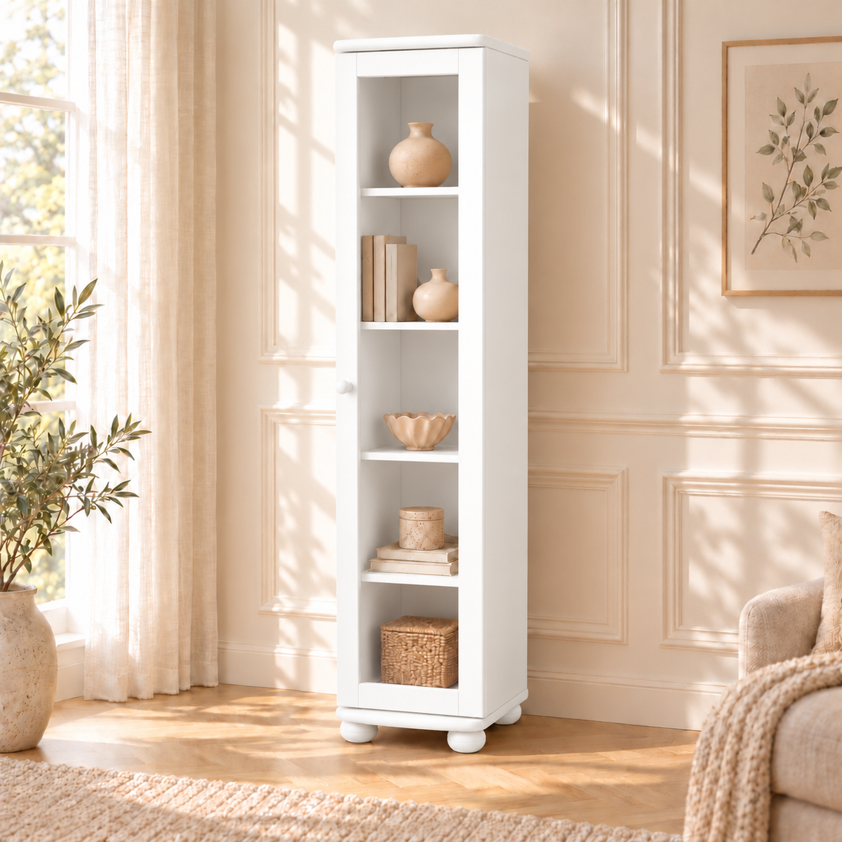 Claudia Vitrine Bio Kiefer Massivholz | 1-Türig mit 4 Regalen aus 100% Naturmaterial