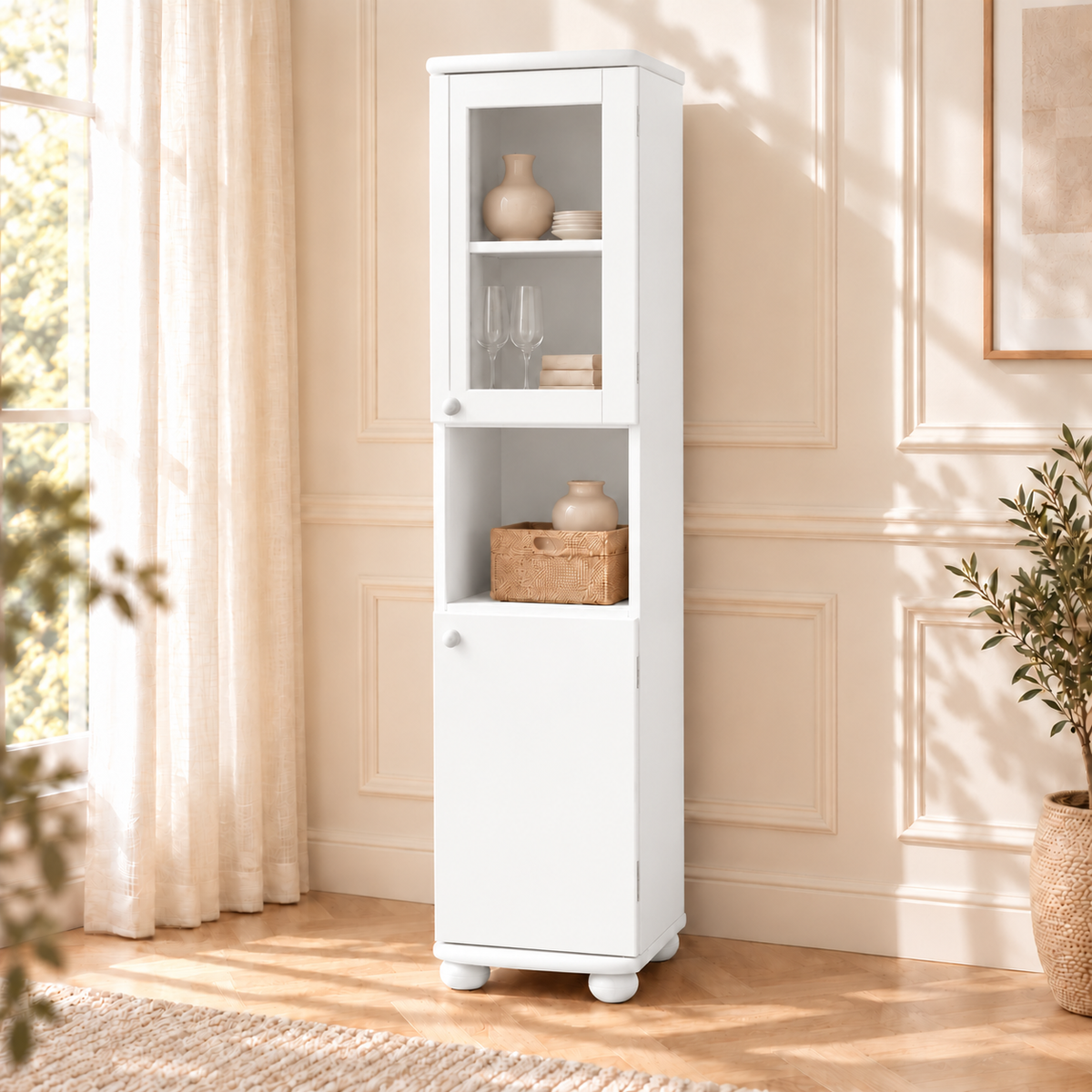 Claudia Buffetschrank Vitrine | 2-Türig | 100% Bio Kiefer Massivholz
