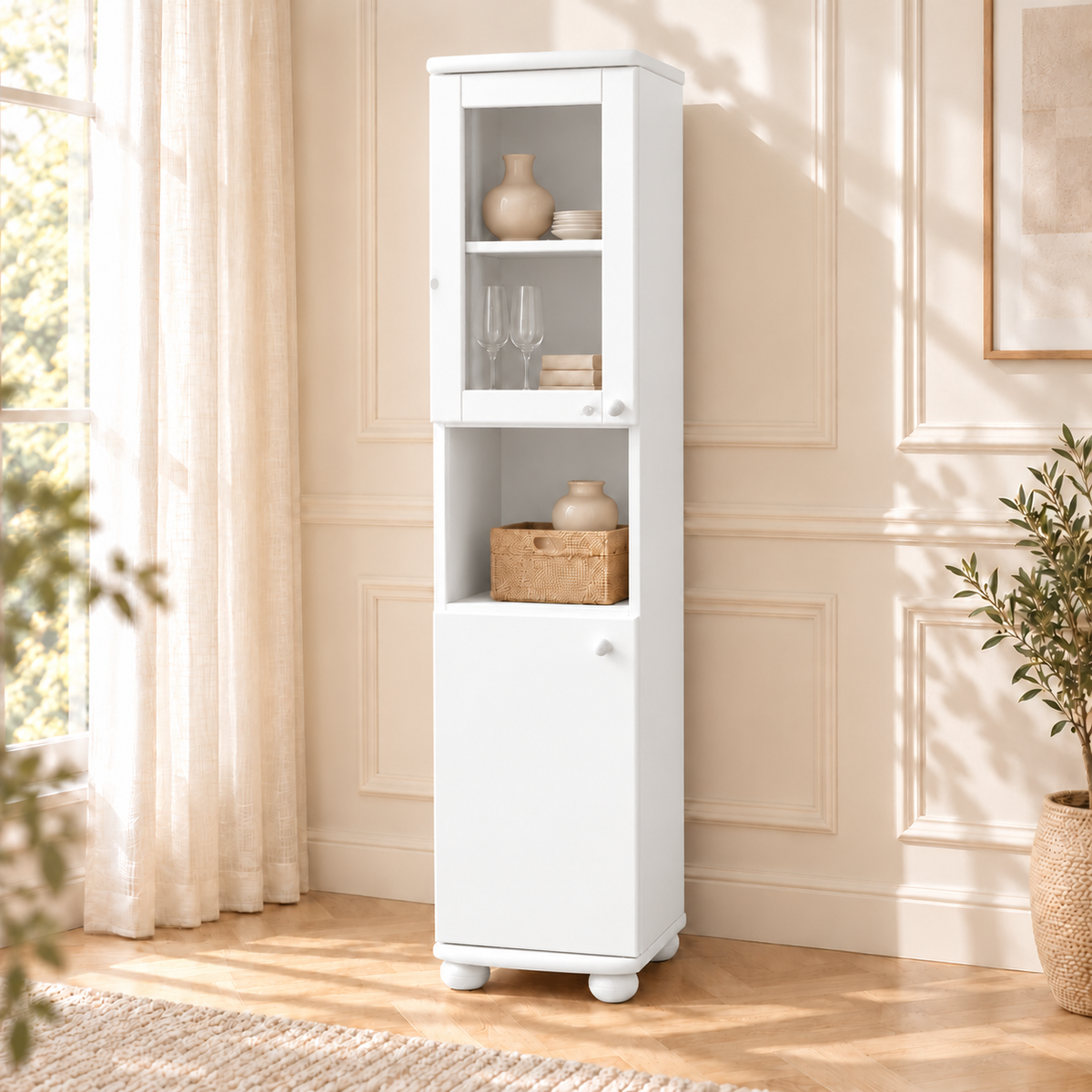 Claudia Buffetschrank Vitrine | 2-Türig | 100% Bio Kiefer Massivholz
