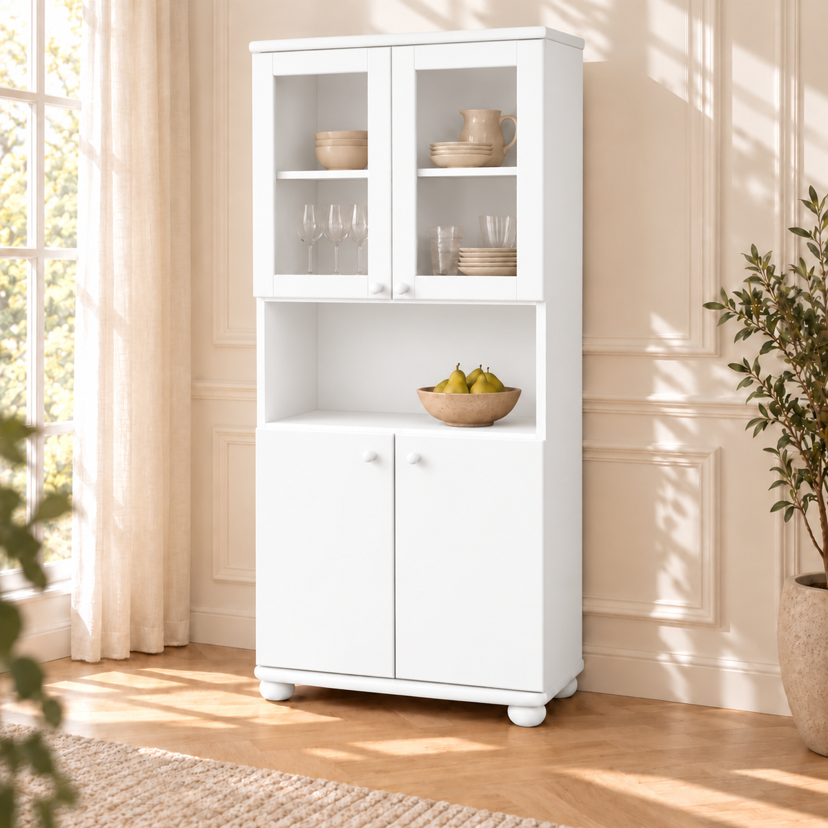Claudia Buffetschrank Vitrine aus Kiefer massiv | 4-türig | 100% Bio Massivholz