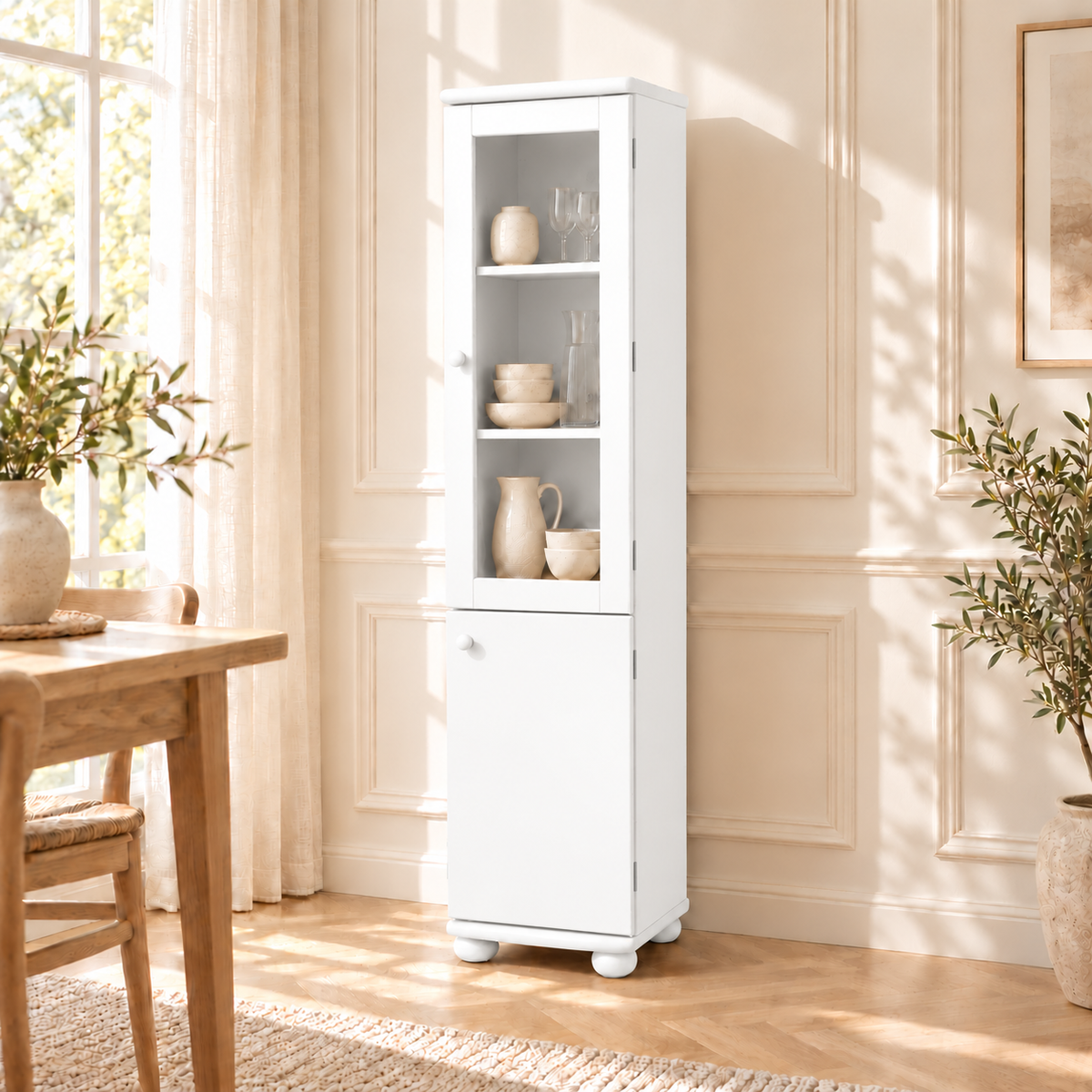 Claudia Buffetschrank Massivholz Vitrine V.2 aus 100% Bio Kiefer | 2-Türig, elegant und nachhaltig