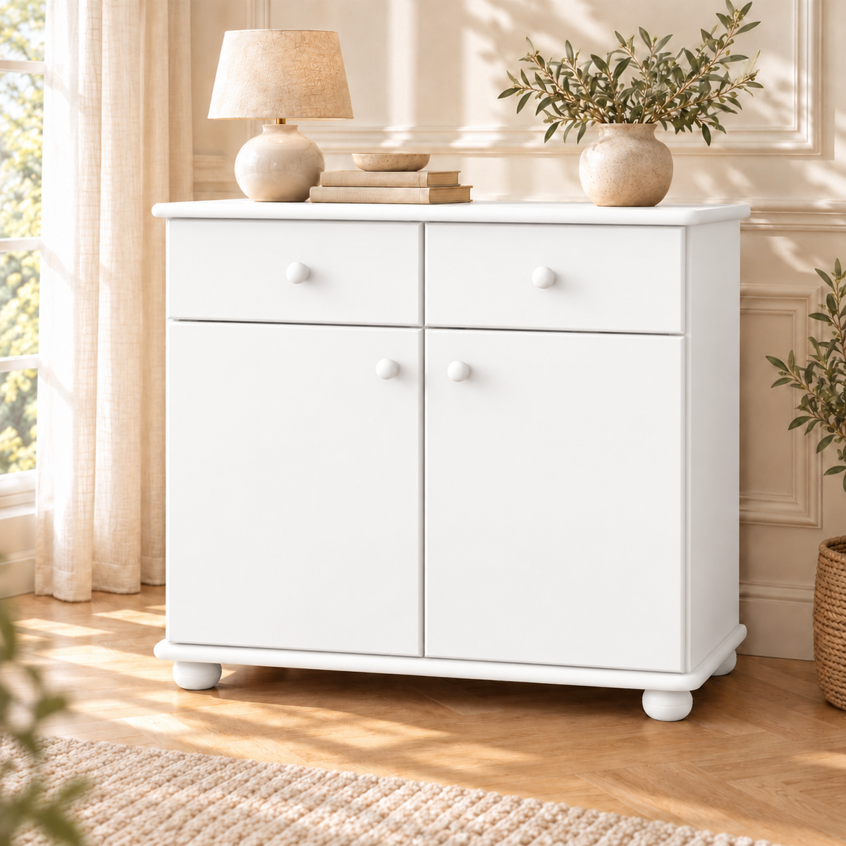 Claudia Kommode Bio Kiefer Massivholz | Sideboard Anrichte | 2-Türig mit 2-Schubladen