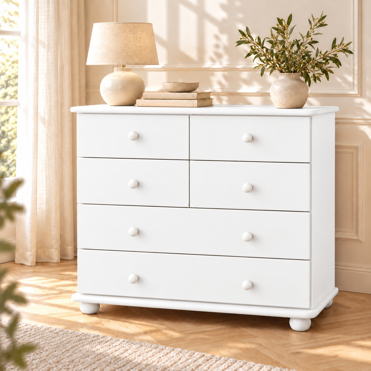 Claudia Kommode Bio Kiefer Massivholz | Sideboard mit 6 Schubladen | Anrichte aus 100% nachhaltigem Holz
