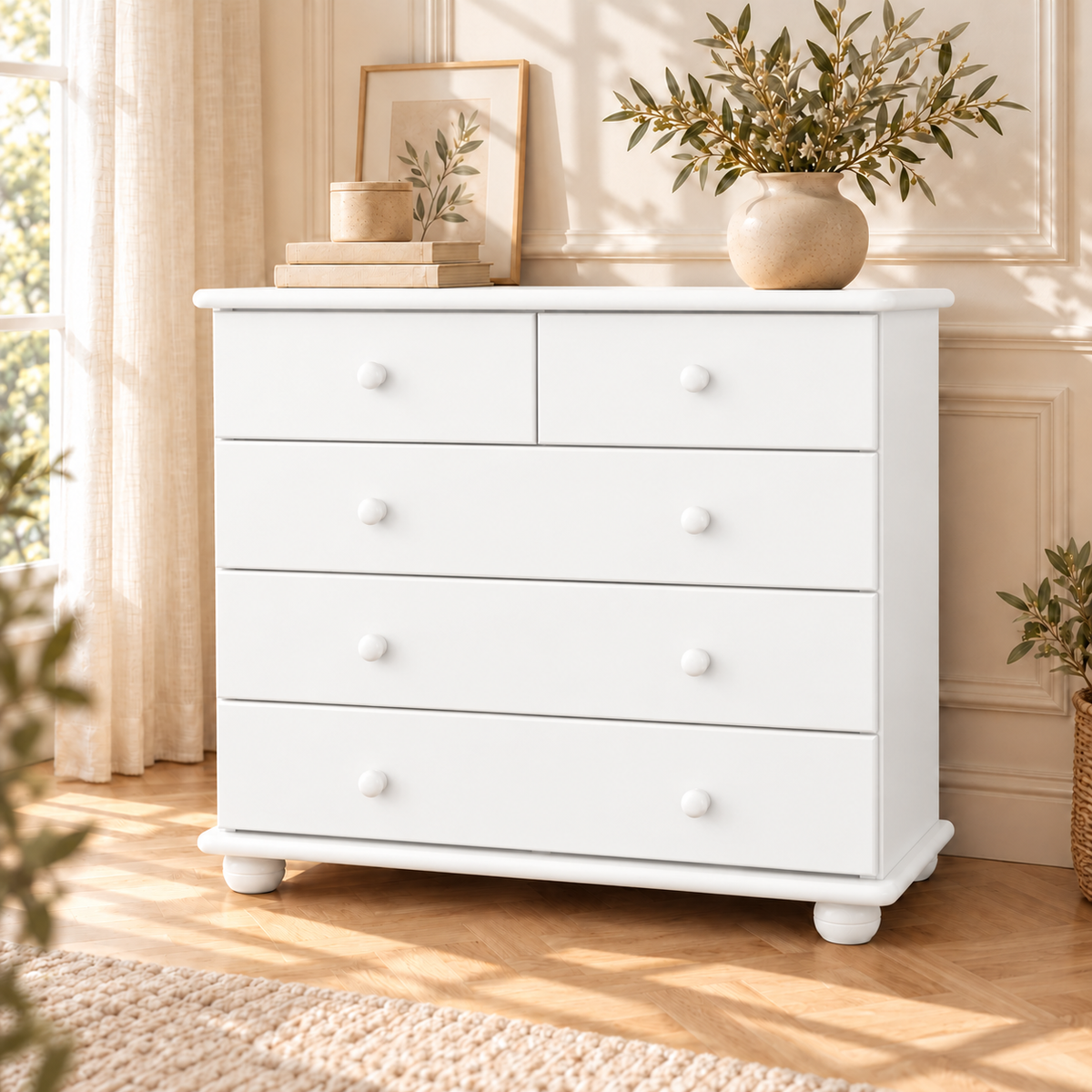 Claudia Kommode Bio Massivholz | Sideboard mit 3-XL Schubladen und 2 kleinen Schubladen