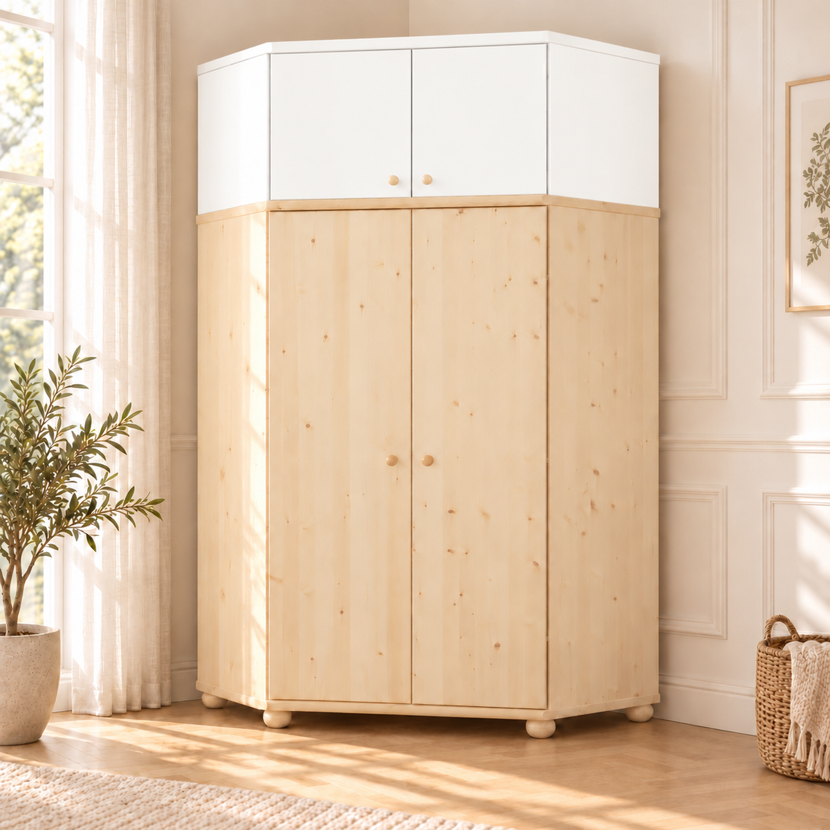 Claudia Eckschrank aus Bio Kieferholz – Massiver Kleiderschrank Aufsatz aus 100% Holz