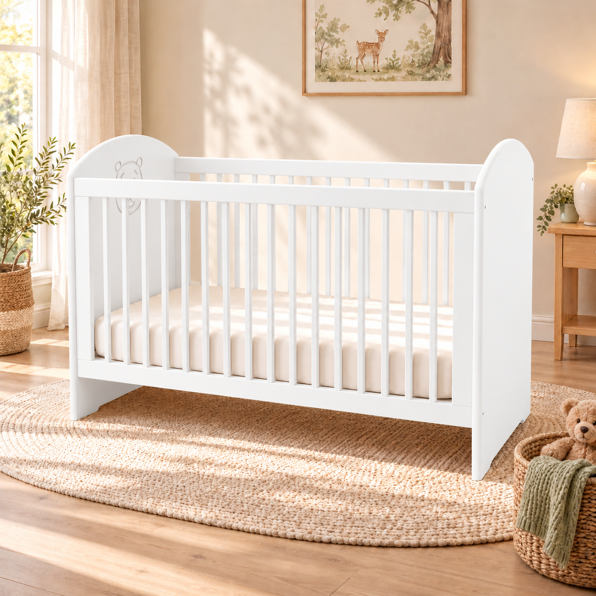 Bio Babybett 70x140cm aus Naturholz | Gitterbett aus massivem Holz | 100% Bio-Bett
