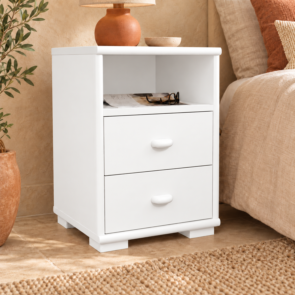 Vanessa Kiefer Massivholz Nachttisch Kiefer mit 2 Schubladen und 1 Regal aus 100% Bio Kiefer