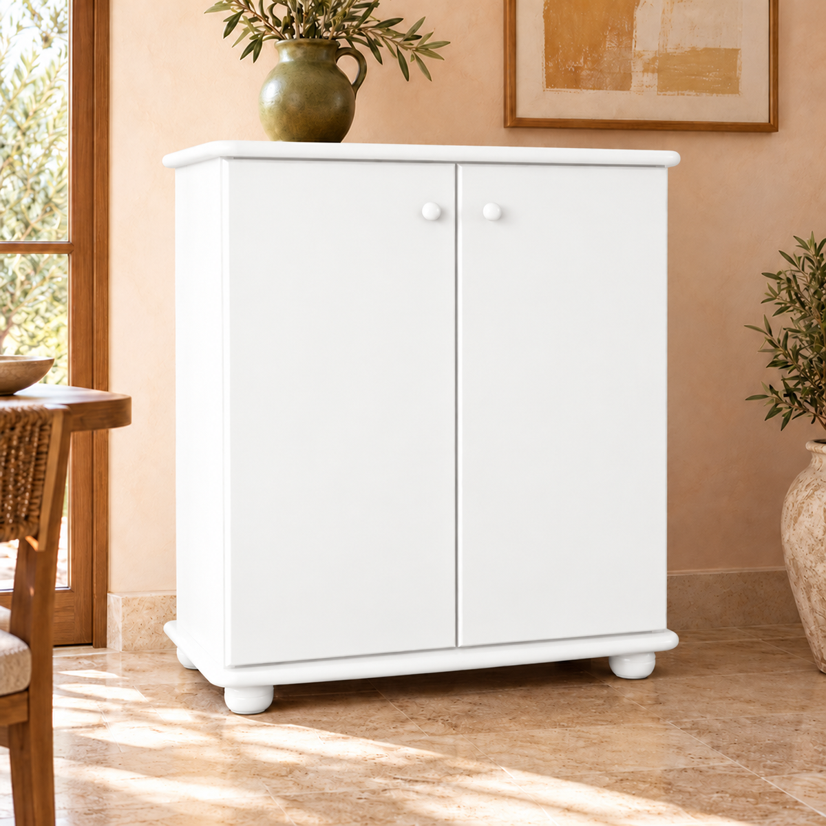 Anika Kommode Bio Kiefer Massivholz | 2-Türig Sideboard mit Regalfächer aus 100% Massivholz