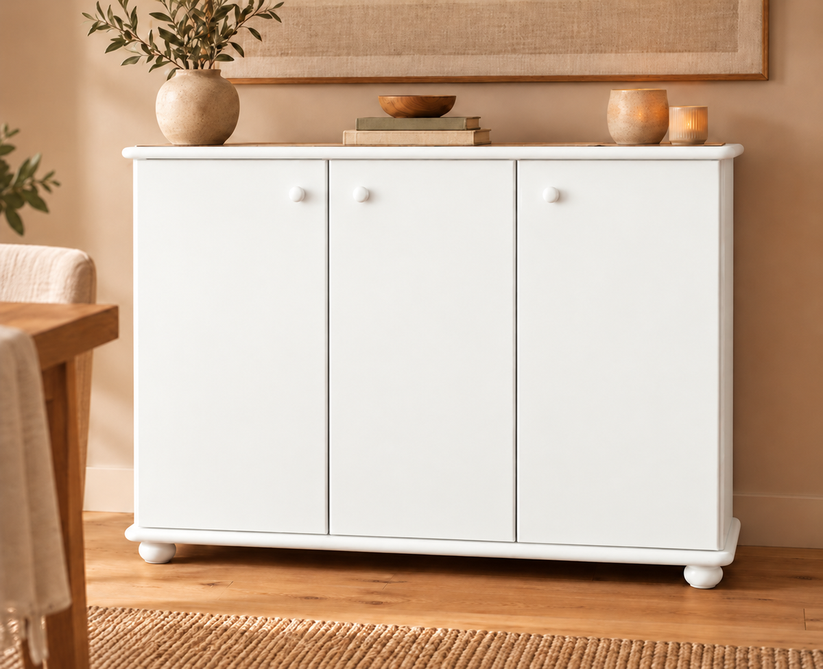 Anika Kommode Bio Kiefer Massivholz | 93er Sideboard 3-Türig mit Regalfächer