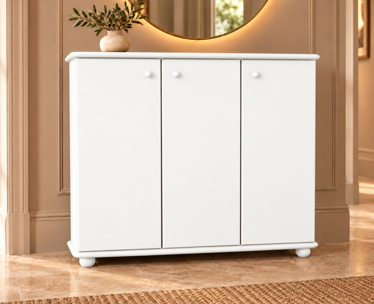 Anika Kommode Kiefer Massivholz 110er | 3-Türig Sideboard mit Regalfächer aus 100% Bio Holz