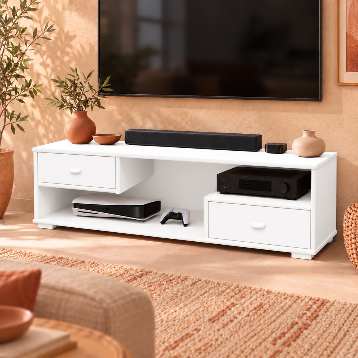 Vanessa TV-Schrank aus Kiefer Massivholz | TV-Lowboard mit 2 Schubladen aus 100% Bio-Kiefer
