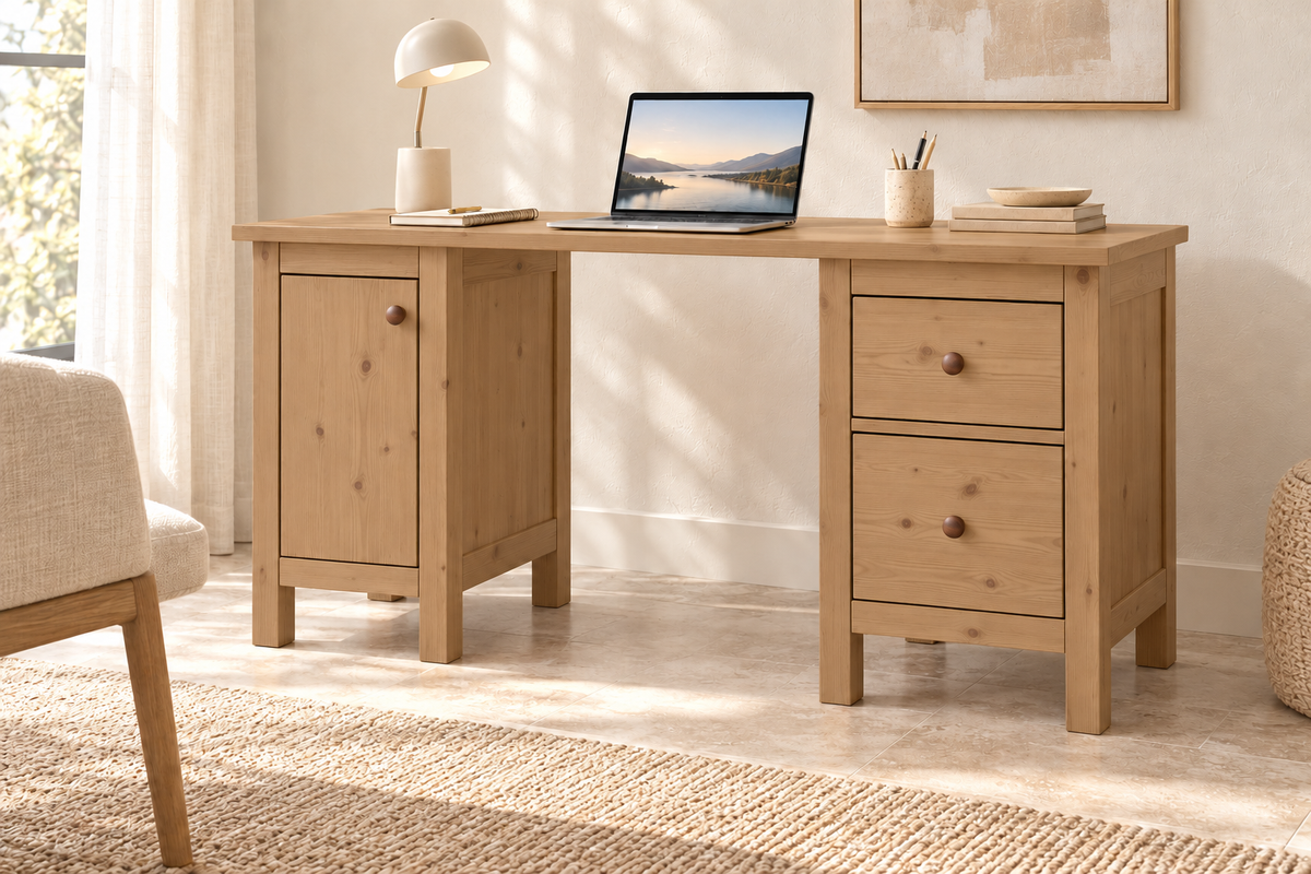 Premium Kiefer Massivholz Schreibtisch | Handgefertigt für Ihr ideales Büro