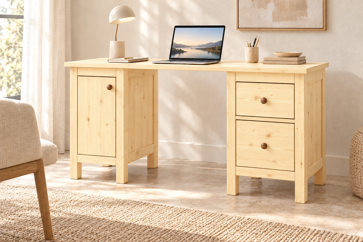Premium Kiefer Massivholz Schreibtisch | Handgefertigt für Ihr ideales Büro