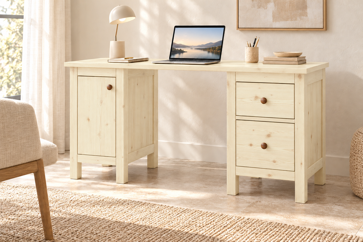 Premium Kiefer Massivholz Schreibtisch | Handgefertigt für Ihr ideales Büro