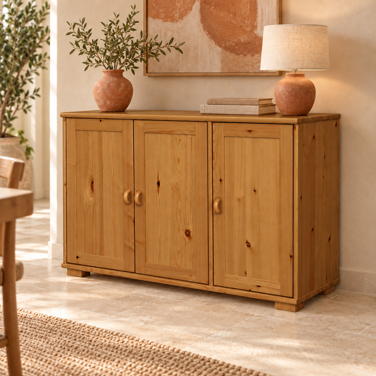Vanessa Kommode Bio Massivholz | 3-Türig | Hochwertige Anrichte aus 100% Bio Holz