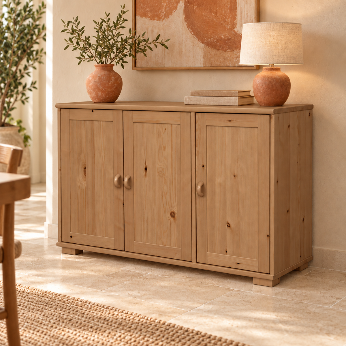 Vanessa Kommode Bio Massivholz | 3-Türig | Hochwertige Anrichte aus 100% Bio Holz
