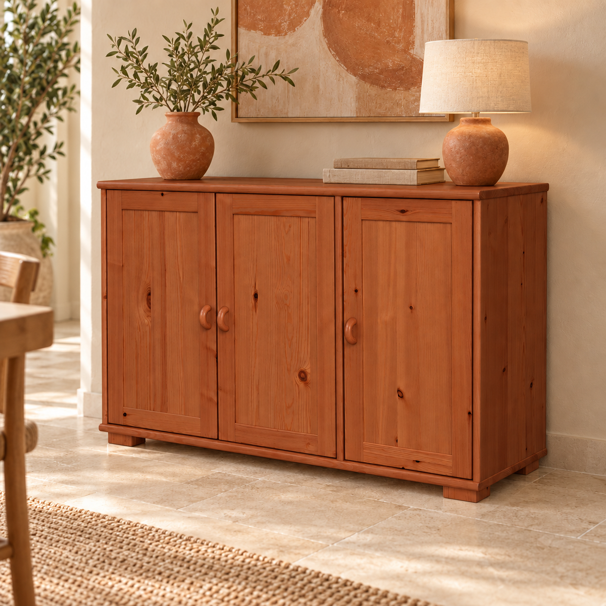 Vanessa Kommode Bio Massivholz | 3-Türig | Hochwertige Anrichte aus 100% Bio Holz