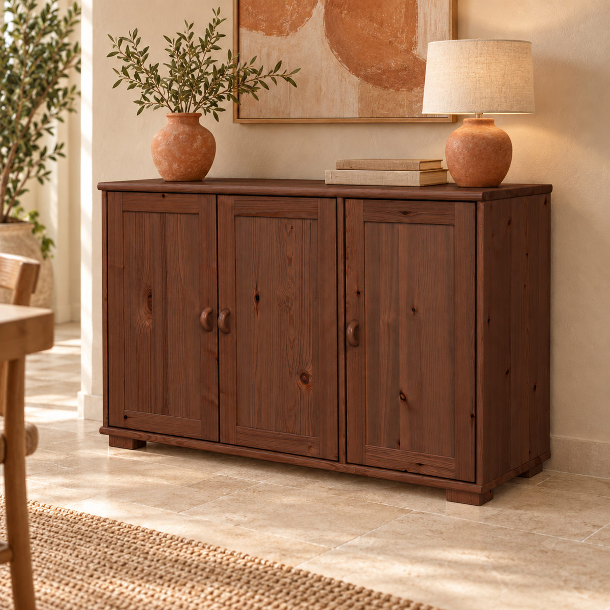 Vanessa Kommode Bio Massivholz | 3-Türig | Hochwertige Anrichte aus 100% Bio Holz