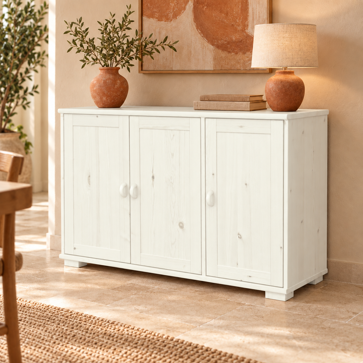 Vanessa Kommode Bio Massivholz | 3-Türig | Hochwertige Anrichte aus 100% Bio Holz
