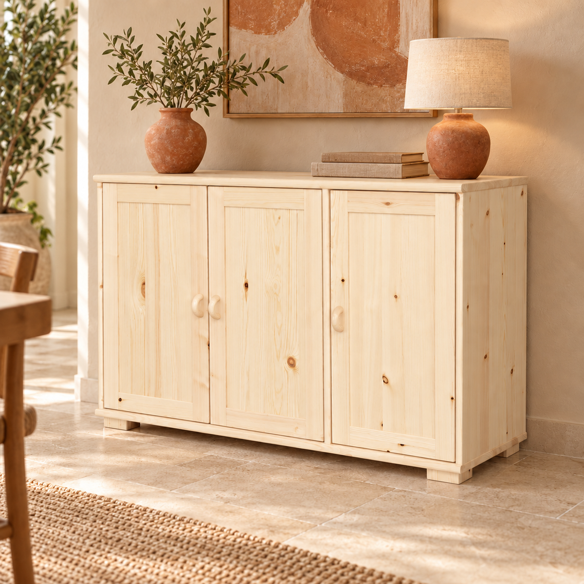 Vanessa Kommode Bio Massivholz | 3-Türig | Hochwertige Anrichte aus 100% Bio Holz