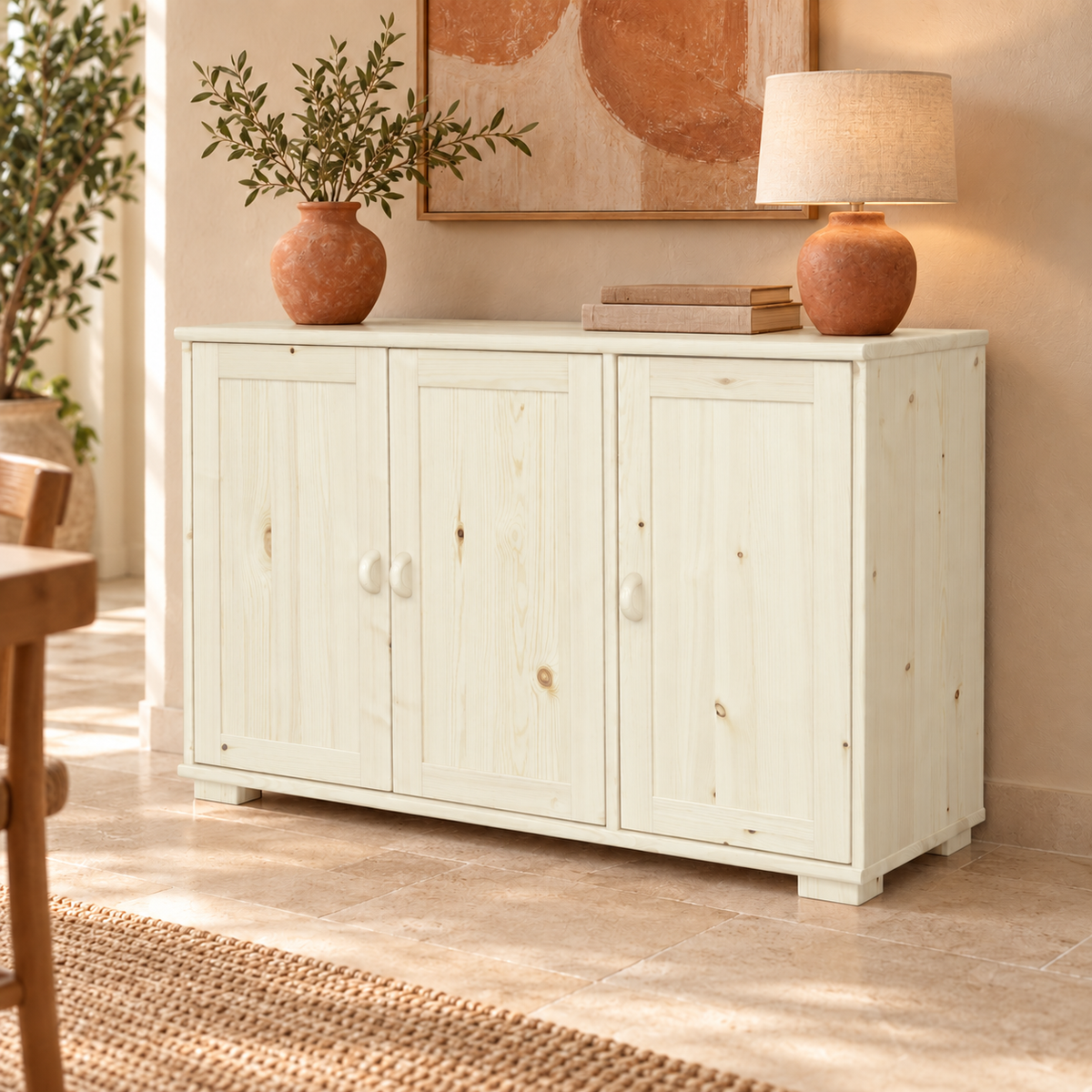 Vanessa Kommode Bio Massivholz | 3-Türig | Hochwertige Anrichte aus 100% Bio Holz