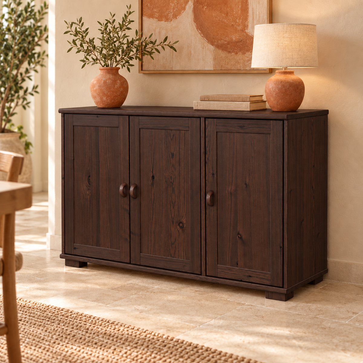 Vanessa Kommode Bio Massivholz | 3-Türig | Hochwertige Anrichte aus 100% Bio Holz